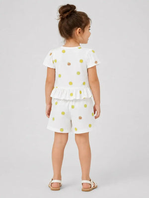 BloomUp White Printed Top & Shorts Set for Girls – Soft Cotton Casual Summer Outfit