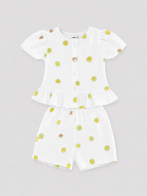 BloomUp White Printed Top & Shorts Set for Girls – Soft Cotton Casual Summer Outfit