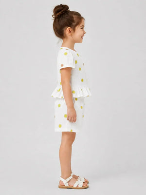 BloomUp White Printed Top & Shorts Set for Girls – Soft Cotton Casual Summer Outfit