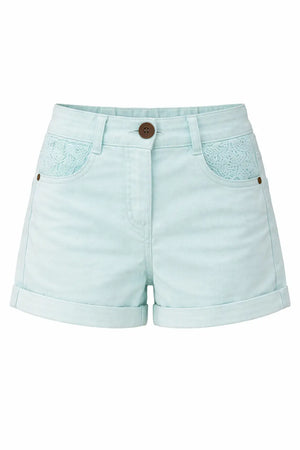 Girls Mint Green Shorts with Lace Pocket Detail BloomUp