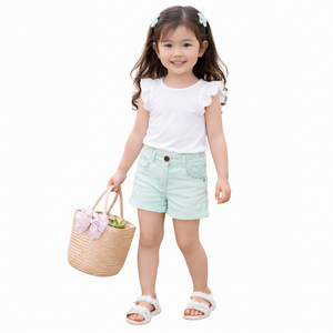 Girls Mint Green Shorts with Lace Pocket Detail BloomUp