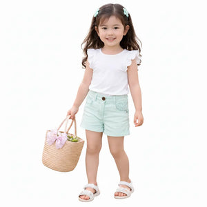 BloomUp Girls Mint Green Shorts with Lace Pocket Detail