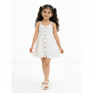 BloomUp Baby Girls White Sleeveless Button-Front Summer Dress