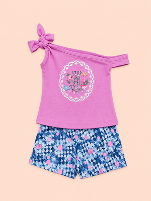 Girls Pink One Shoulder Top Soft Cotton Clothing Set BloomUp