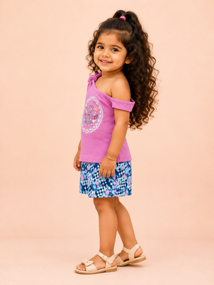 Girls Pink One Shoulder Top Soft Cotton Clothing Set BloomUp