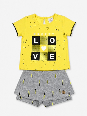 Girls Yellow Short Sleeved Graphic Soft Cotton Clothing Set BloomUp