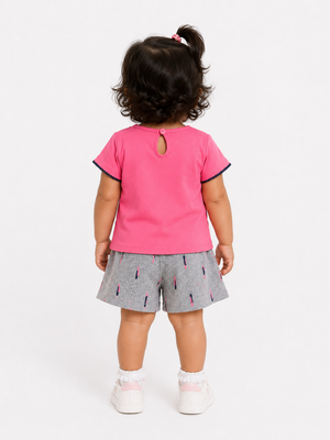 Girls Pink Short Sleeved Graphic Soft Cotton Clothing Set BloomUp