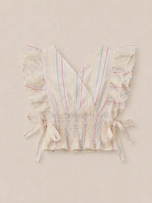 BloomUp Girls White Striped Flutter Sleeve Top