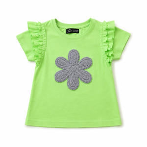Girls Green Flutter Sleeve Top Soft Cotton Kids Fashion Wear BloomUp