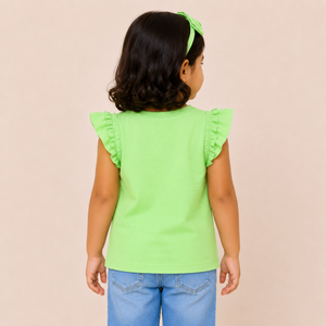 Girls Green Flutter Sleeve Top Soft Cotton Kids Fashion Wear BloomUp