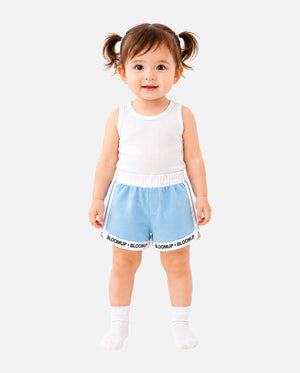 Kids Sky Blue Contrast Trim “Bloom Up” Shorts BloomUp