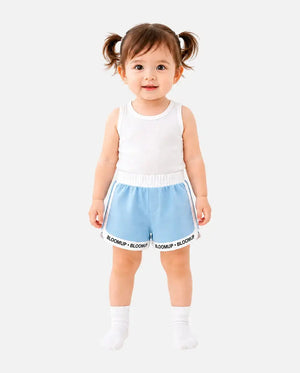 BloomUp Kids Sky Blue Contrast Trim “Bloom Up” Shorts
