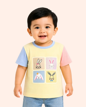 Butter Yellow Cartoon Graphic Kids T-Shirt – Soft Cotton Multi-Color Sleeve Summer Wear for Girls BloomUp