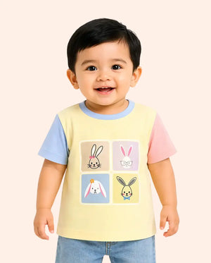 BloomUp Butter Yellow Cartoon Graphic Kids T-Shirt – Soft Cotton Multi-Color Sleeve Summer Wear for Girls