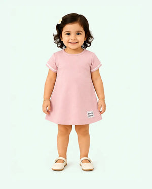 BloomUp Pink Solid A-Line Kids Dress – Soft Cotton Summer Wear for Girls