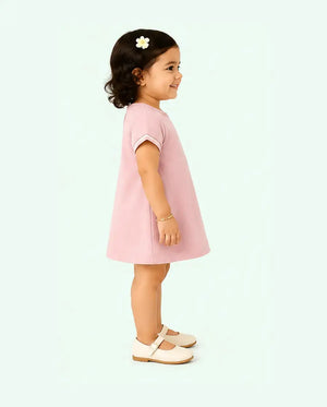 BloomUp Pink Solid A-Line Kids Dress – Soft Cotton Summer Wear for Girls