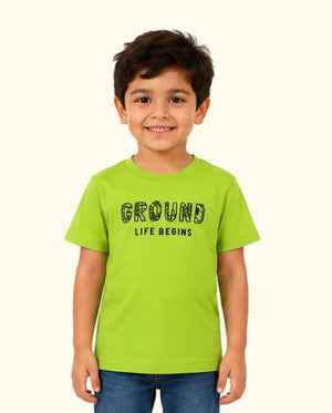 BloomUp Green Front & Back Graphic Kids T-Shirt – City Print Cotton Summer Wear for Boys