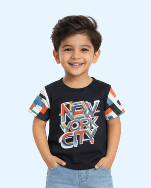 BloomUp Black “New York City” Graphic Kids T-Shirt – Soft Cotton Trendy Summer Wear for Boys