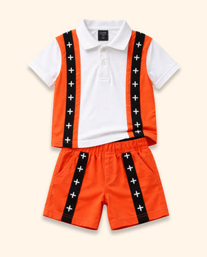 Orange Polo T-Shirt & Shorts Co-ord Set for Boys – Soft Cotton Summer Wear Kids Outfit BloomUp