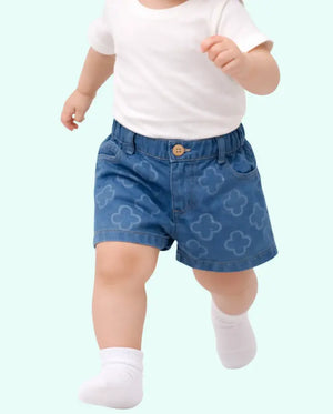 Bloomup Baby Girl Navy Blue Floral Print Shorts with Elastic Waistband Bloom Up