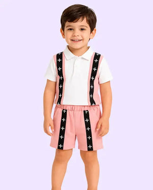 BloomUp Peach Polo T-Shirt & Shorts Co-ord Set for Boys – Soft Cotton Summer Wear Kids Outfit