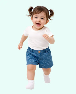 Bloomup Baby Girl Navy Blue Floral Print Shorts with Elastic Waistband Bloom Up