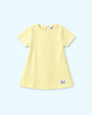 BloomUp yellow Solid A-Line Kids Dress – Soft Cotton Summer Wear for Girls