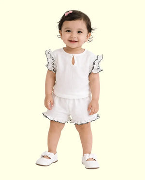 Bloomup Baby Girls Cream Ruffle Top & Shorts Set – Soft Summer Co-Ord Outfit Bloom Up