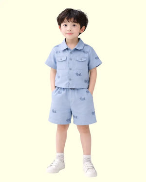 Bloomup Baby Boys Grey Printed Shirt & Shorts Set Bloom Up