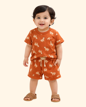 Orange Zebra Print T-Shirt & Shorts Set – Cotton Kids Summer Outfit BloomUp