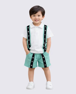 BloomUp Mint Green Polo T-Shirt & Shorts Co-ord Set for Boys – Soft Cotton Summer Wear Kids Outfit