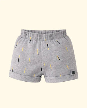 Bloomup Kids Graphic Shorts - Grey with Yellow and Black Embroidered Design Bloom Up
