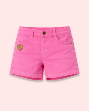 Girls Solid Pink Denim Shorts with Button Closure BloomUp
