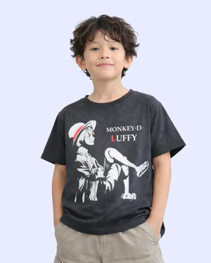 Spark Boys Anime Graphic T-Shirt – Grey Kids Casual Cotton Round Neck Tee Spark