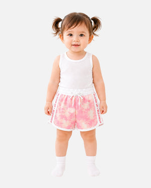 Girls Pink Tie-Dye “Bloom Up” Sporty Shorts BloomUp