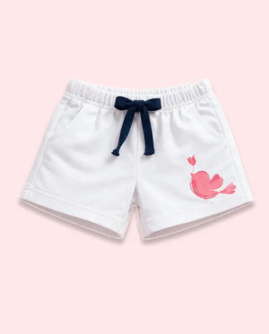 Spark Kids White Cotton Shorts with Bird Print | Soft Drawstring Summer Shorts for Boys & Girls | Lightweight Casual Kids Wear Spark