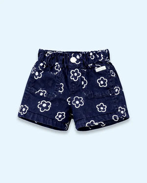 Bloomup Baby Girl Navy Blue Floral Print Shorts with Elastic Waistband Bloom Up