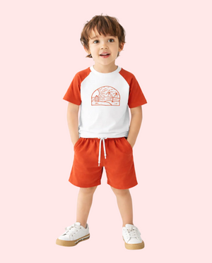 Rust Raglan Sleeve Kids Co-ord Set – Soft Cotton T-Shirt & Shorts Summer Wear for Boys BloomUp