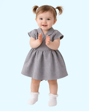 Bloomup BUG-8414 Grey Baby Girl Dress – Stylish and Comfortable Baby Dress with Wrap Design Bloom Up