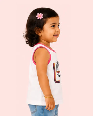 BloomUp White Love Graphic Sleeveless Top for Girls – Soft Cotton Summer Wear Kids Tank Top