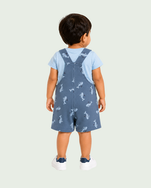 Baby Dusty Blue Whale Print Dungaree Romper Set with T-Shirt BloomUp