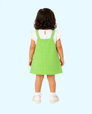 BloomUp Baby Girls Lime Green Pinafore Dress Set with White Full Sleeve Top