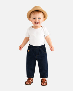 Kids Blue Denim Jogger Pants with Elastic Waist BloomUp
