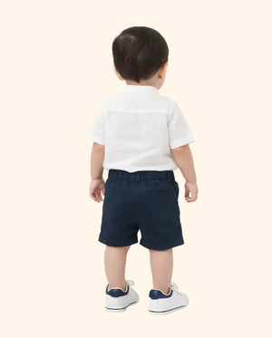 Bloomup Baby Boys White Mandarin Collar Shirt & Navy Shorts Set – Cotton Summer Co-Ord Outfit Bloom Up