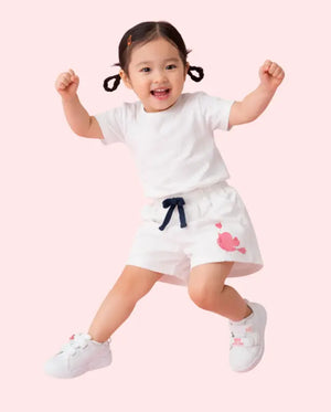 Spark Kids White Cotton Shorts with Bird Print | Soft Drawstring Summer Shorts for Boys & Girls | Lightweight Casual Kids Wear Spark