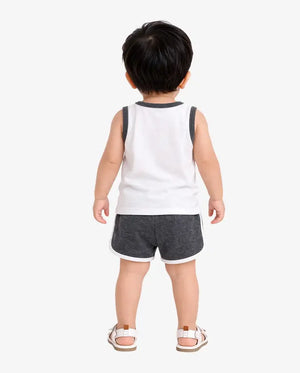 BloomUp Grey Car Print Sleeveless Kids Co-ord Set – Soft Cotton Summer Wear for Boys