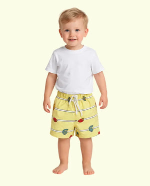 Spark up Kids Yellow Printed Cotton Shorts | Drawstring Summer Casual Shorts for Boys Spark