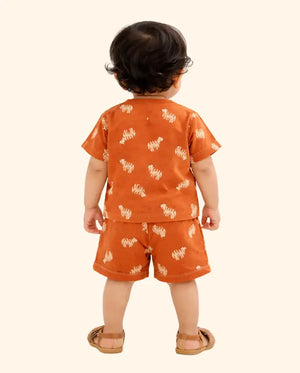 Bloomup Baby Boys Burnt Orange Animal Print Cotton T-Shirt & Shorts Set Bloom Up