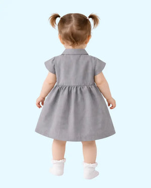 Bloomup BUG-8414 Grey Baby Girl Dress – Stylish and Comfortable Baby Dress with Wrap Design Bloom Up