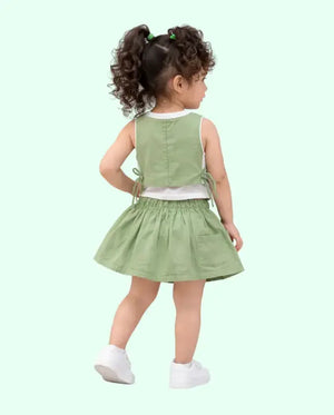 BloomUp Ice Green Girls Co-ord Set – Soft Cotton Tie-Up Top & Skirt Summer Outfit